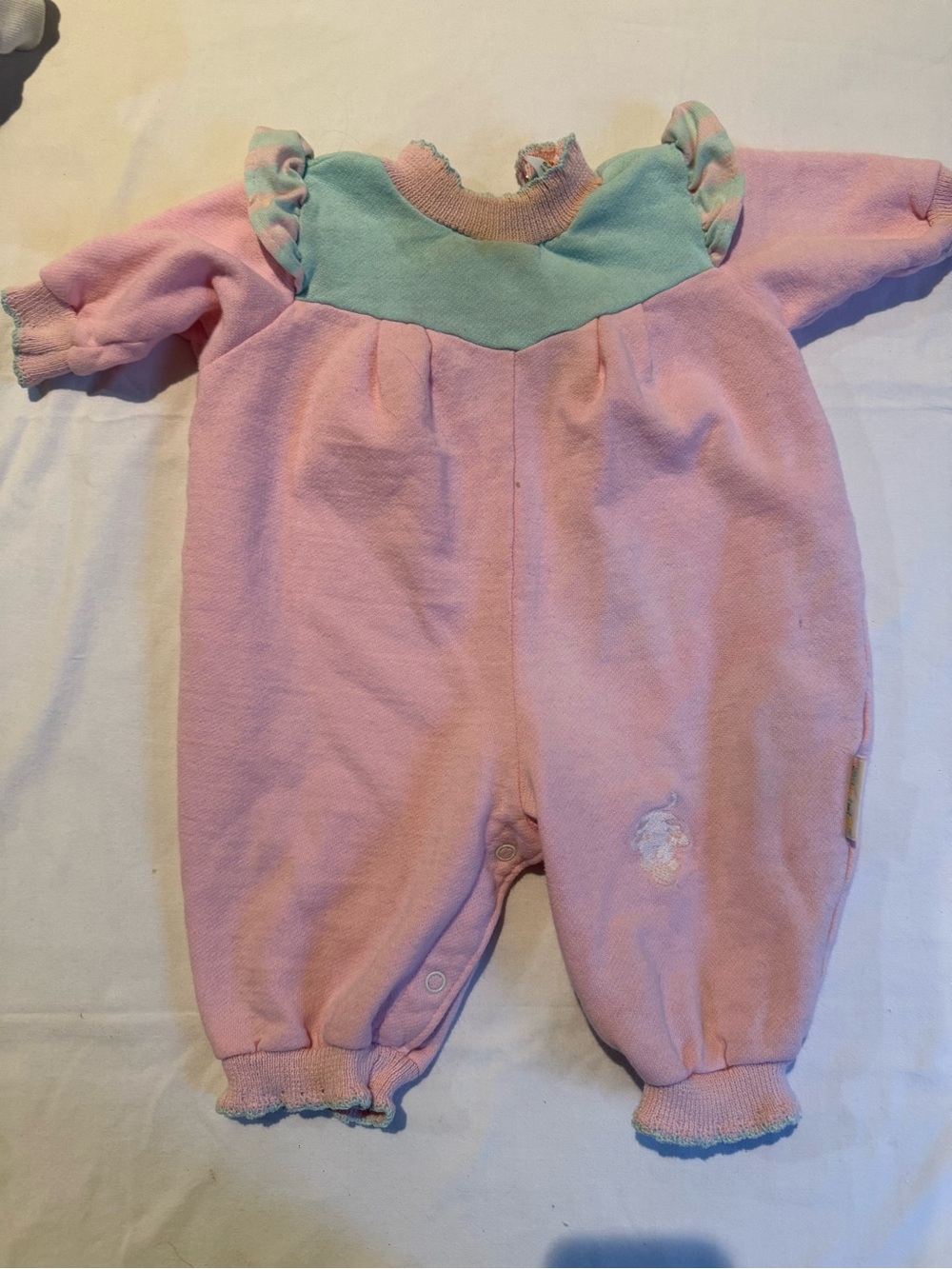 Vintage 1990s Healthtex Pink and Mint Long-Sleeve One-Piece Bodysuit